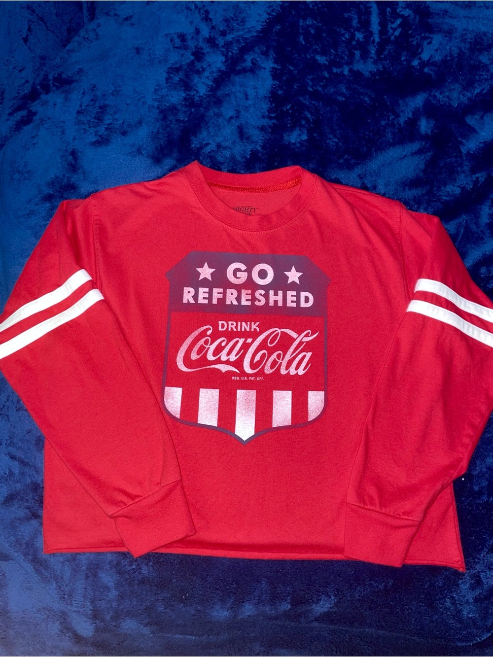 Coca Cola Red Long-Sleeve 'Go Refreshed' Tee with White Sleeve Stripes